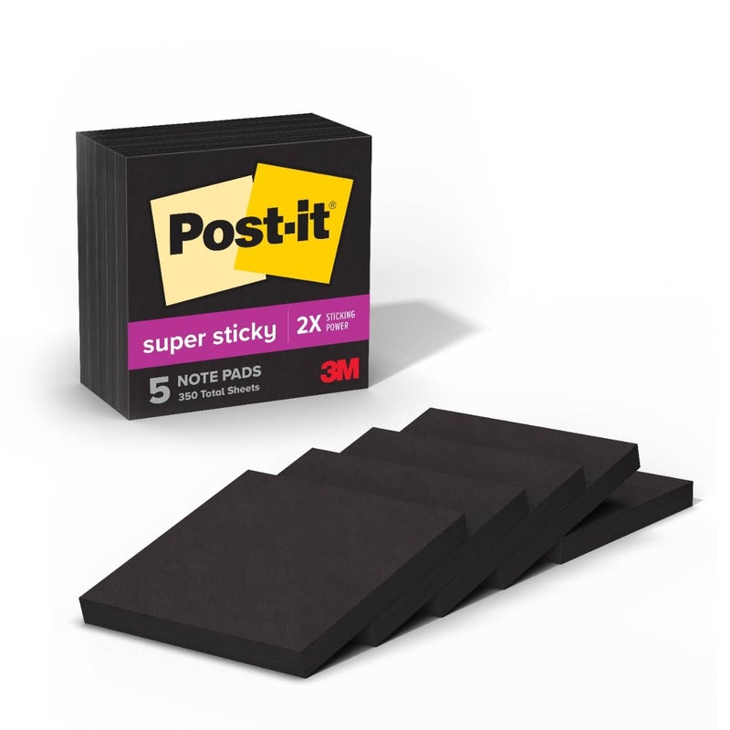 Post-it Super Sticky Notes, 5 Sticky Note Pads, 3 x 3 in., School Supplies, Office Products, Sticky Notes for Vertical Surfaces, Monitors, Walls and Windows, Black Onyx - Image 1